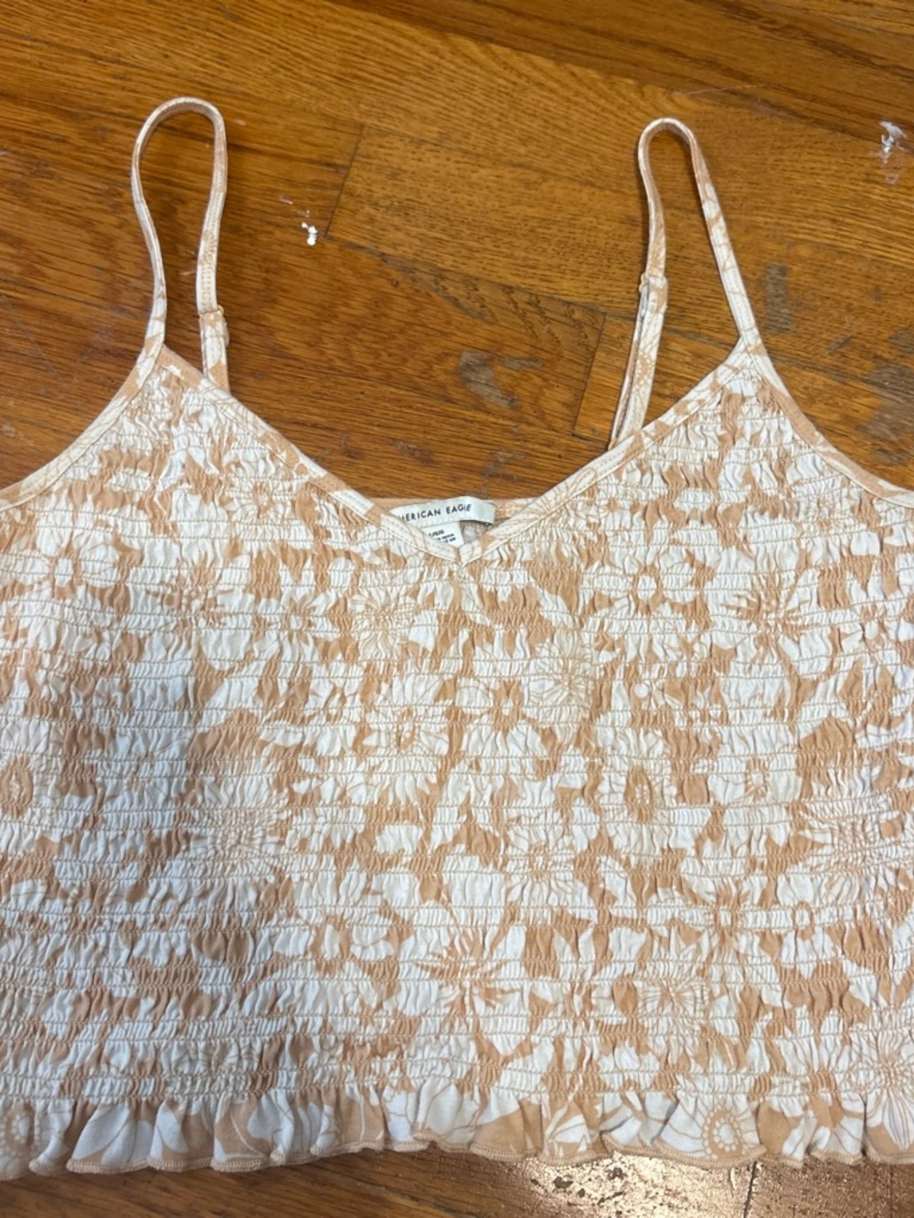 American Eagle Outfitters Peach and White Floral Smocked Cami